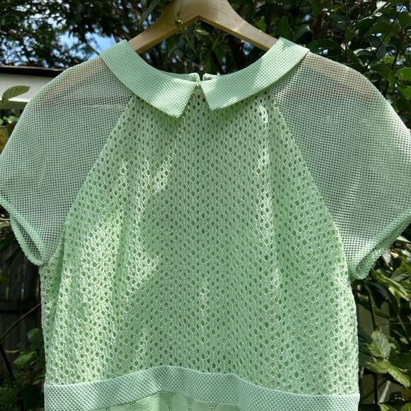 NWOT! NEW YORK & CO Vintage Retro Preppy Dress Lace Over Mint Green Midi 
SZ  10 - Picture 4 of 17